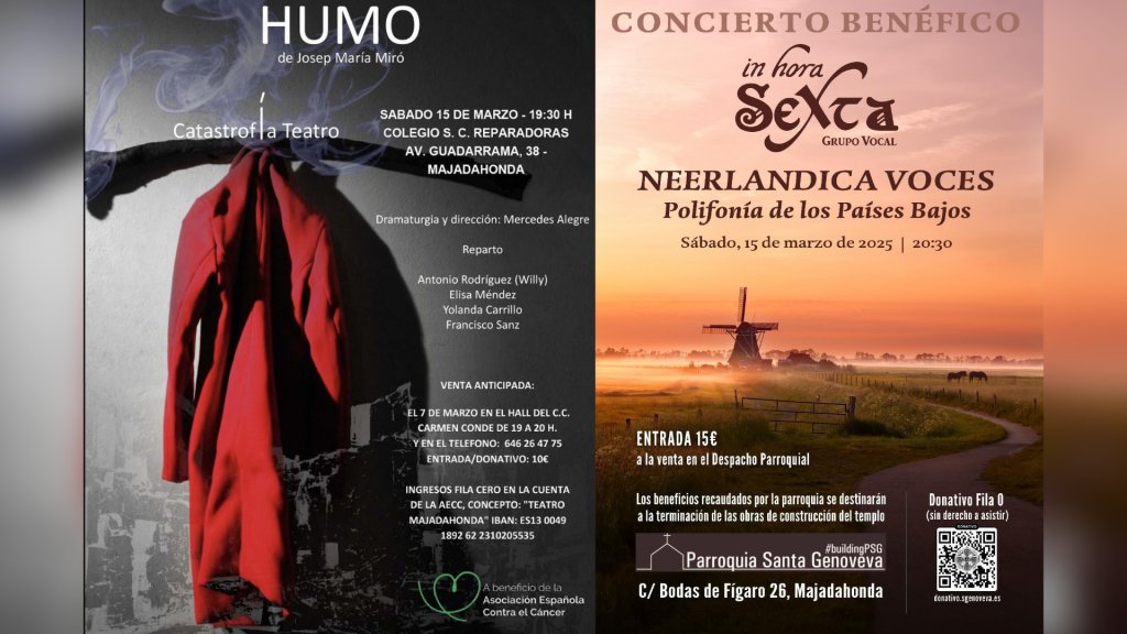 DOS ACTOS BENÉFICOS PARA LA TARDE DEL SÁBADO 15 EN MAJADAHONDA, MÚSICA Y TEATRO.