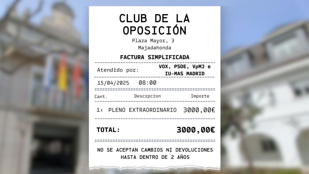 3.000 € POR EL PLENO EXTRAORDINARIO A PETICIÓN DE VOX, PSOE, VECINOS POR MAJADAHONDA Y MÁS&nbsp;MADRID-IU